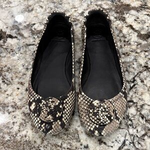 Tory Burch Snake-Print Minnie Ballet Flats, size 9